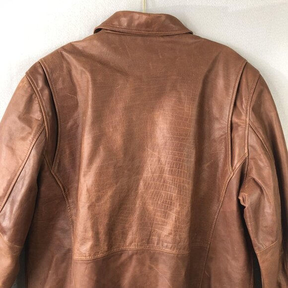 Wilsons Leather Jacket Mens 2XL Brown Zip Front Collared Button Pocket Coat - Picture 12 of 16